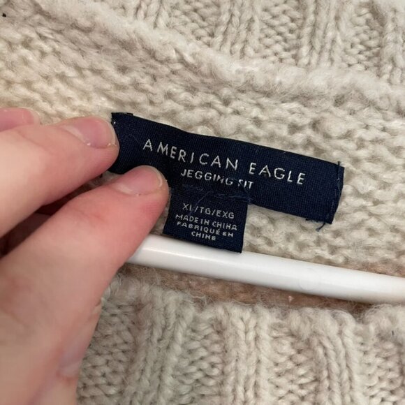 AMERICAN EAGLE Jegging Fit Cream Pink Striped Wool Blend Oversized Tunic Sweater - Picture 5 of 14